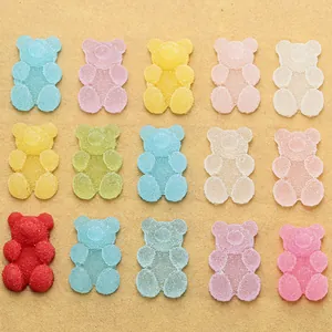 Colorful resin bear DIY charms with sugar matte texture in macaron tones, 15 pieces set