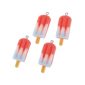 Lote de 4 colgantes de resina con forma de helado de colores con aros para bisutería
