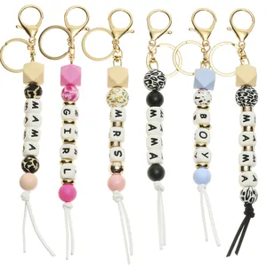 Silicone bead keychain set with leopard print and MAMA letter beads for Mother's Day