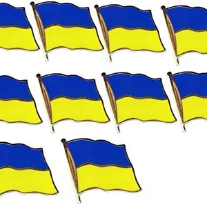 Custom Ukraine flag enamel metal pins set in blue and yellow colors with polished finish