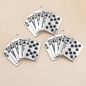 Hip hop style royal flush poker card pendant necklace in vintage silver finish