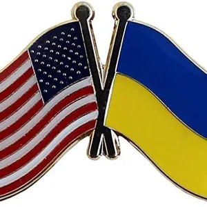 Crossed US and Ukraine flags enamel lapel pin with polished gold plating and vibrant colors