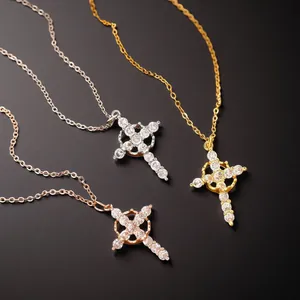 Fashion Stainless Steel Zirconia Crown Cross Pendant Necklace For Women Luxury Rhinestone Inlaid Jewelry Set Anniversary Gift