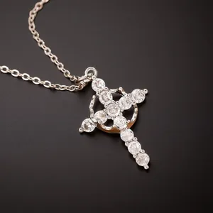 Sparkling crown cross necklace with zircons on a silver chain for modern women style