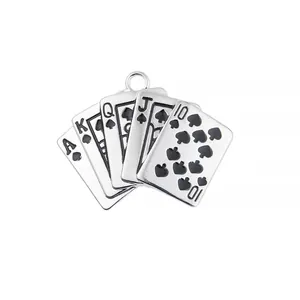 Hip hop style royal flush poker card pendant necklace in vintage silver finish alloy