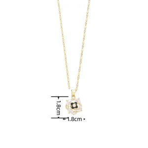 Elegant 18k gold rotatable four-leaf clover crystal necklace with 1.8cm pendant charm