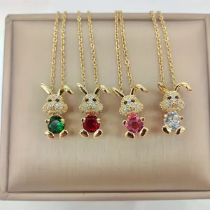 Cute Rabbit Pendant Necklace Copper 14K Gold Plated Micro Zirconia Inlaid Animal Jewelry For Women Birthday Party Gift
