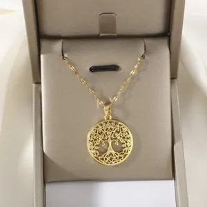 Golden Tree of Life necklace with crystals in an elegant champagne jewelry box