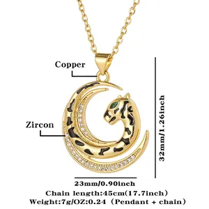 Detailed specs of moon leopard necklace with dimensions and copper zircon materials