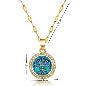 Gold tree of life spinning necklace with Family engraving and white cubic zirconia
