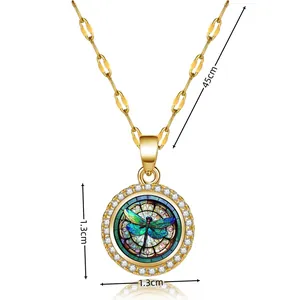 Collana con Pendente a Libellula Ruotabile in Rame Placcato Oro Tondo Zirconia Rotante Gioielli Antistress per Donna
