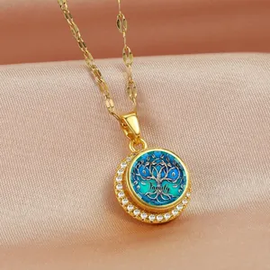 Golden Tree of Life spinning necklace with Family text and micro-pave cubic zirconia