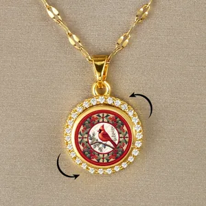Vintage Gold Plated Copper Zirconia Rotating Cardinal Bird Pendant Necklace For Women Retro Animal Nature Inspired Jewelry Gift