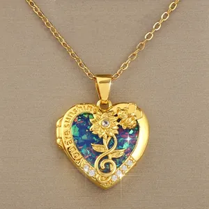 Verguld Koper Zirkonia Hart Medaillon Halsketting Voor Vrouwen Openende Zonnebloem Bij Hanger You Are My Sunshine Sieraden Cadeau