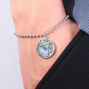 Bracciale a Sfere in Acciaio Inossidabile per Donna Ciondolo Libellula in Conchiglia di Abulone Nodo Celtico Gioielli di Moda