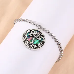 Vintage bohemian dragonfly pendant bracelet with abalone shell and steel beads