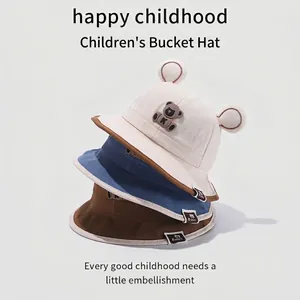 Chapeaux de soleil mignons en coton pour bébés avec oreilles d'ours et patchs colorés