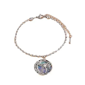 Bracciale a sfere in acciaio al titanio con pendente libellula e inserto in conchiglia