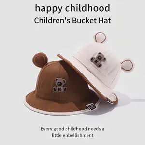 Chapeau de soleil mignon pour tout-petits avec oreilles d'ours 3D et écusson en marron