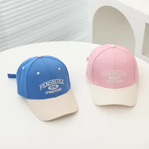 Kids colorblock baseball cap with 1995 embroidery in blue and pink cotton canvas