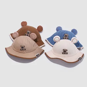 Chapeau de Soleil Bébé Oreilles d'Ours Mignon Bob en Coton pour Tout-Petits Garçons Filles Été Extérieur Protection UV 1-3 Ans