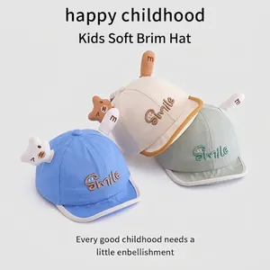Infant soft brim baseball cap with smile embroidery and cute 3D ears in various colors
