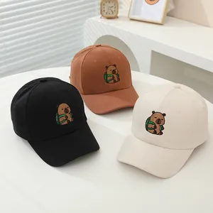 Gorras de béisbol de algodón para niños con bordado de carpincho en negro marrón y beige