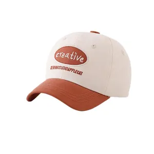 Retro creative patchwork baseball cap with embroidered letters and curved brim