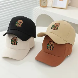 Gorra de Béisbol Bordada de Carpincho de Dibujos Animados para Niños Protección Solar Ajustable de Mezcla de Algodón