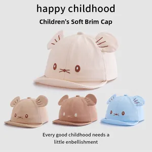Cute baby baseball caps with cat ears and soft brim in beige, khaki, and blue