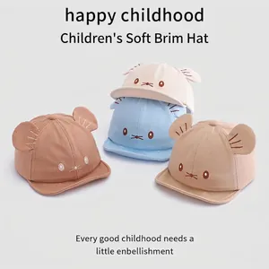 Cute baby soft brim hats with cartoon cat ears in four macaron colors for kids