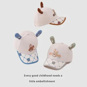 Cute kids bunny baseball caps with 3D ears and cartoon embroidery in multiple colors