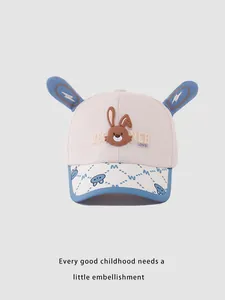 Detail of cute rabbit ear baseball cap with beginner love embroidery for toddlers