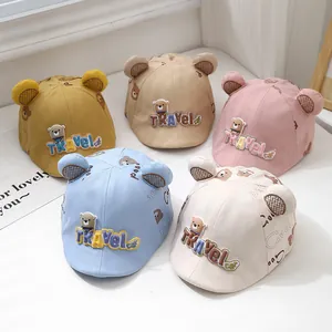 Baby Peaked Cap Toddler Cotton Sun Hat Cute Cartoon Bear Ears Embroidery Travel Hat For Boys Girls Summer Accessory