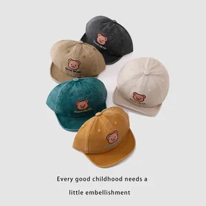 Toddler cotton baseball caps with cartoon bear embroidery in five assorted colors