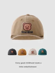 Detail of five color options for baby bear embroidered cotton soft brim baseball caps