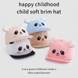 Cute panda cartoon baby soft brim baseball hats in various colors with 3D ears