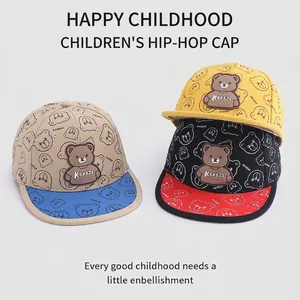 Kids hip hop baseball caps with 3D bear patch and kid bear prints in various colors