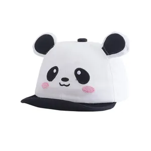 Cute panda baby baseball cap with 3D ears and cartoon face embroidery in black and white