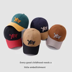 Kids color-block baseball caps with YO! 3D embroidery in five various color combinations