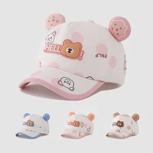 Kids Cartoon Bear Baseball Cap Cotton Blend Polka Dot Sun Hat With 3D Ears For Toddler Boys Girls Daily Outdoor Headwear