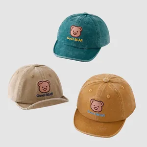 Cartoon Bear Baby Baseball Cap Washed Cotton Soft Brim Sun Hat For Toddler Years Old Kids Embroidery Good Bear Adjustable Peaked Cap