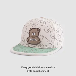 Detail of cartoon bear silicone patch and Kid Bear embroidery on kids' baseball cap