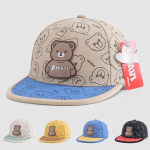 Kids Cartoon Bear Flat Brim Baseball Cap Hip Hop Hat Sunshade Outdoor Sun Protection Cotton Blend Breathable Cap For Boys Girls