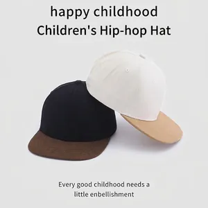 Casquettes hip-hop pour enfants à visière plate bicolores en noir, marron et crème