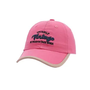Casquette de baseball rose en coton pour enfants avec broderie vintage et bordure