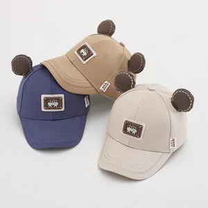 Süße Baby-Baseballkappe mit Bärenohren in Navy, Khaki und Creme-Farben