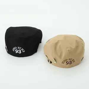 Kids Chinese style canvas beret hat with STND BY ME 93 embroidery in black and khaki