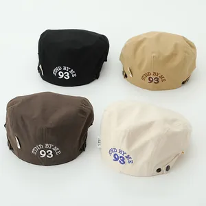Kids Retro Letter Embroidery Flat Cap Adjustable Newsboy Beret Hat For Boys Girls Cotton Blend Vintage Streetwear Accessory