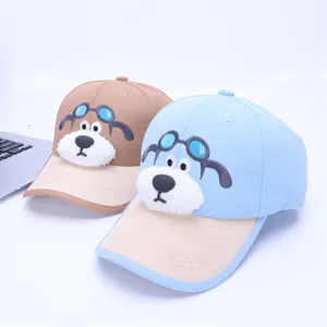 Casquette de baseball enfant avec motif chiot 3D, coloris marron et bleu clair pour l'été